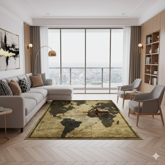 Explorer Compass Map Area Rug
