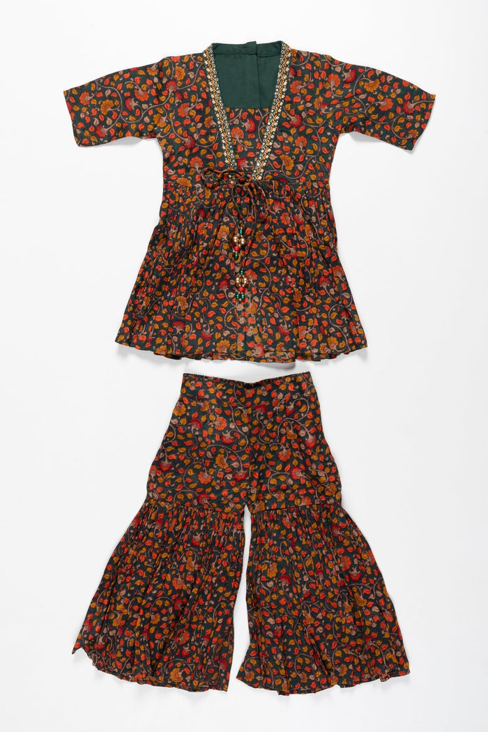 The Nesavu Girls Sharara / Plazo Set Exquisite Tradition: Girls Youthful Short Kurti with Gharara Set Nesavu 16 (1Y) / Green / Modal Chanderi GPS293A-16 Shop the Latest Kurti Gharara Set Online | Perfect for Young Fashionistas | The Nesavu