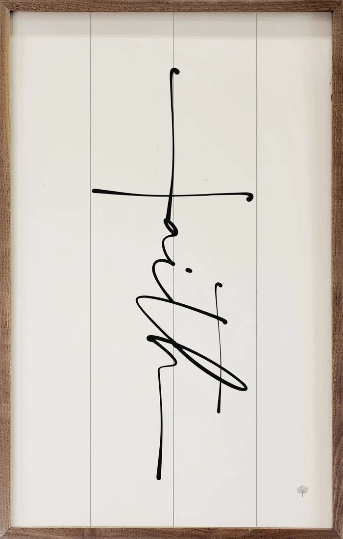 Faith Cross Wood Sign- White