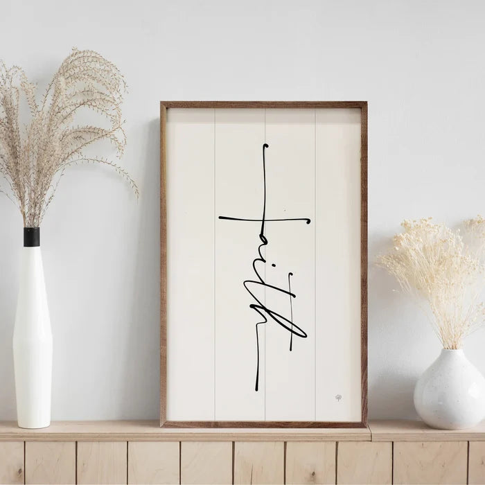 Faith Cross Wood Sign- White