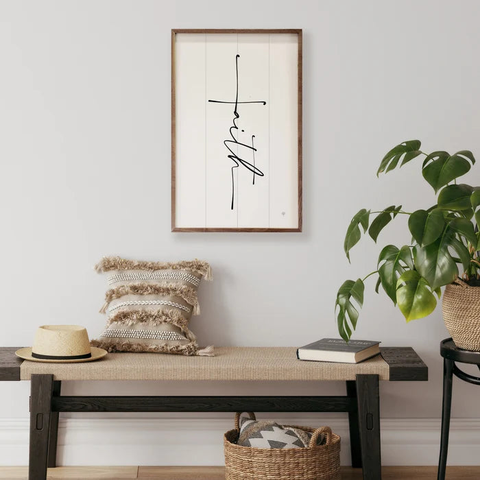 Faith Cross Wood Sign- White