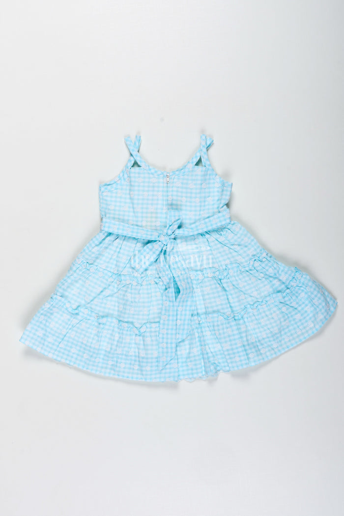 The Nesavu Girls Fancy Frock Fancy Lace Frock for Kids Soft & Lightweight Party Wear Nesavu Nesavu Kids Fancy Frock Lace Mint Green Cotton Featuring Embroidered Tiered Skirt