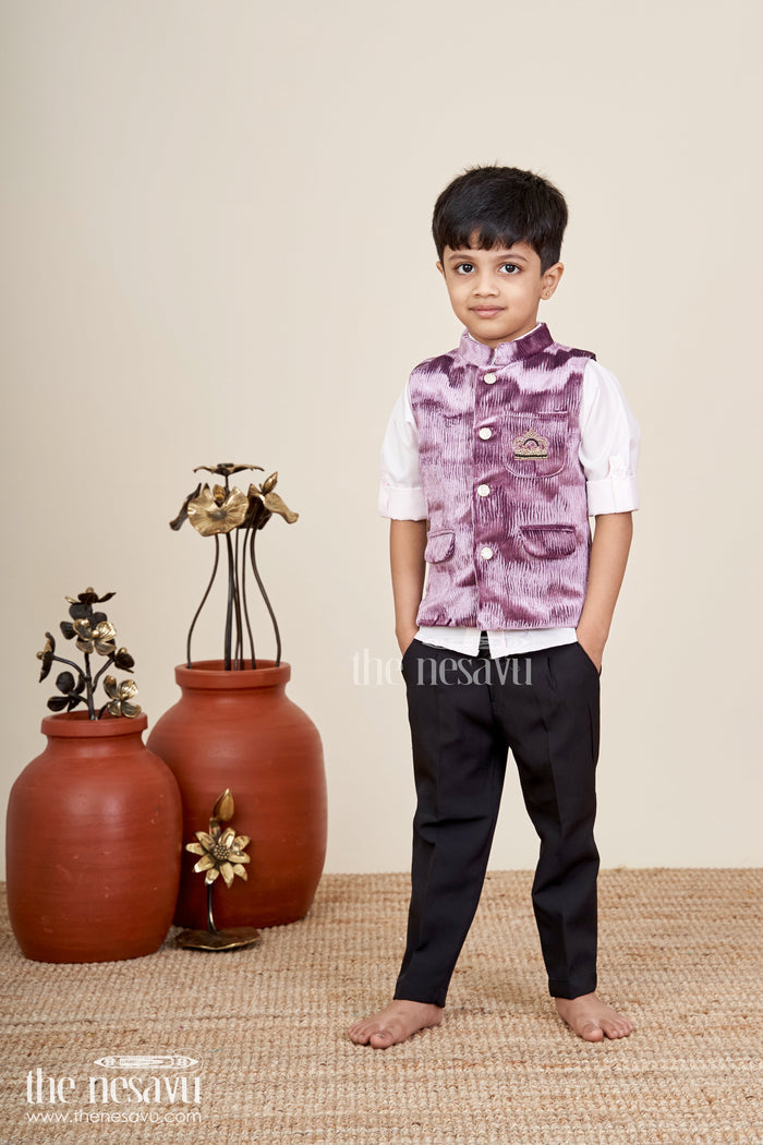 The Nesavu Boys Jacket Sets Fancy velvet jacket set for toddler boys for special occasions Nesavu Nesavu toddler boys velvet jacket pant set  stylish party outfit festive occasions