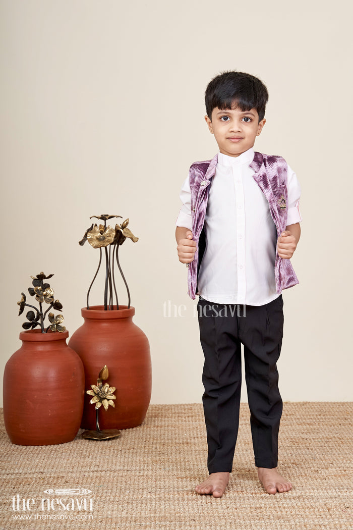 The Nesavu Boys Jacket Sets Fancy velvet jacket set for toddler boys for special occasions Nesavu Nesavu toddler boys velvet jacket pant set  stylish party outfit festive occasions