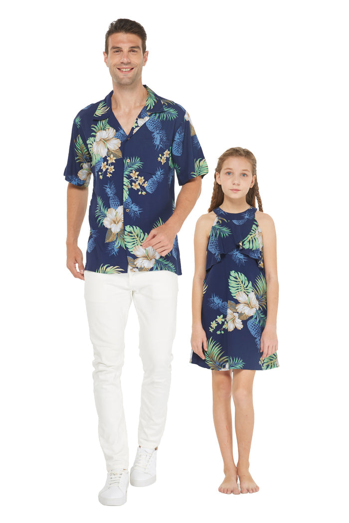 Father Daughter Nani Set Pineapple Garden Navy