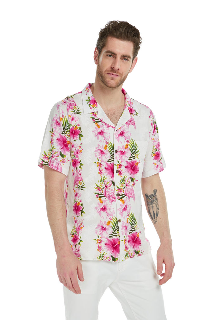 Father Daughter Niihau Set Pink Hibiscus Vine White