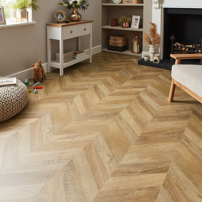 Faus Seathwaite 8mm Laminate Waterproof Chevron Flooring - Boho Oak
