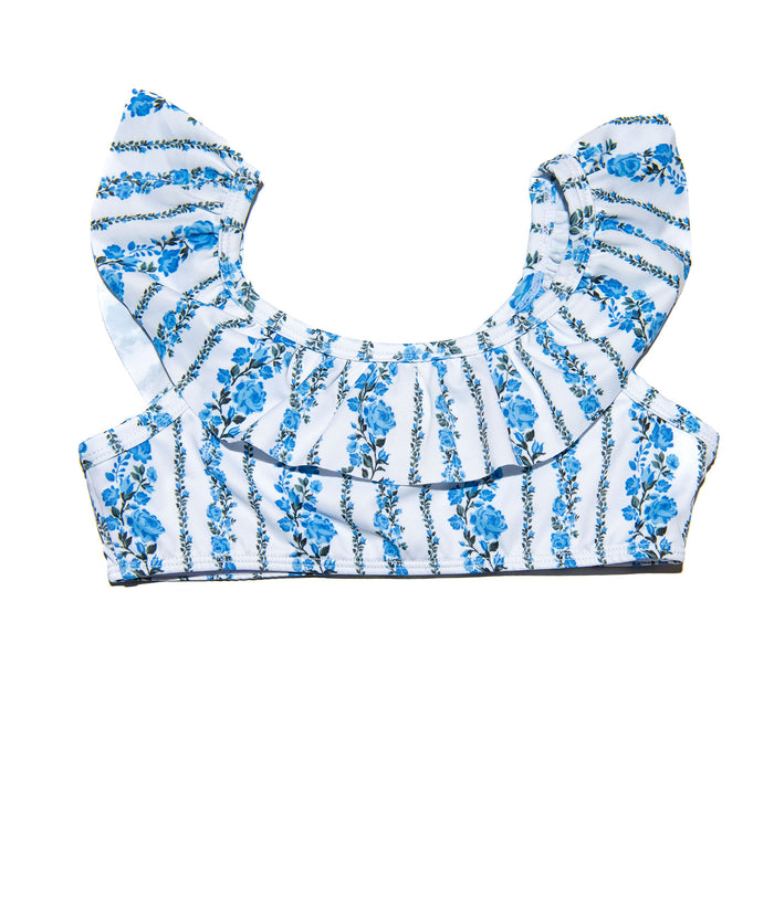 FBZ Girls Blue Stripe Floral Ruffle Bikini Distressed/seasonal girls FBZ Flowers By Zoe