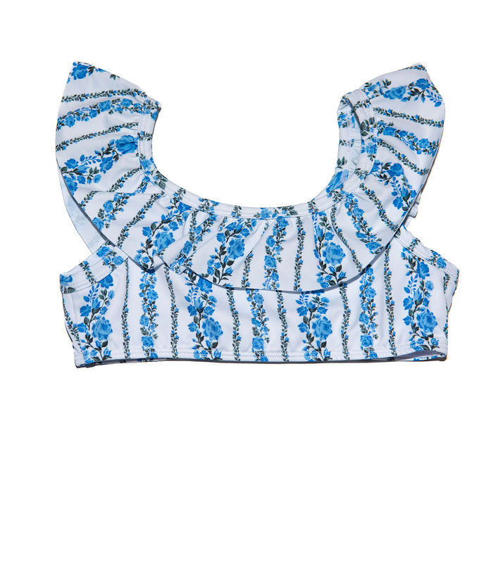 FBZ Girls Blue Stripe Floral Ruffle Bikini Distressed/seasonal girls FBZ Flowers By Zoe