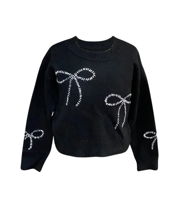 FBZ Girls Bowie Black Bow Sweater Girls Casual Tops FBZ Flowers By Zoe Black Y/XS (6X)