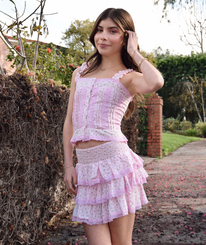 FBZ Girls Cameron Pink Floral Lace Tank Distressed/seasonal girls FBZ Flowers By Zoe