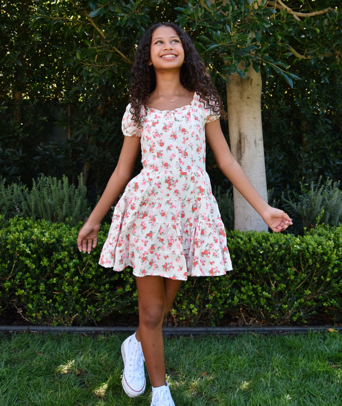 FBZ Girls Dara Red Short Sleeve Floral Dress Distressed/seasonal girls FBZ Flowers By Zoe