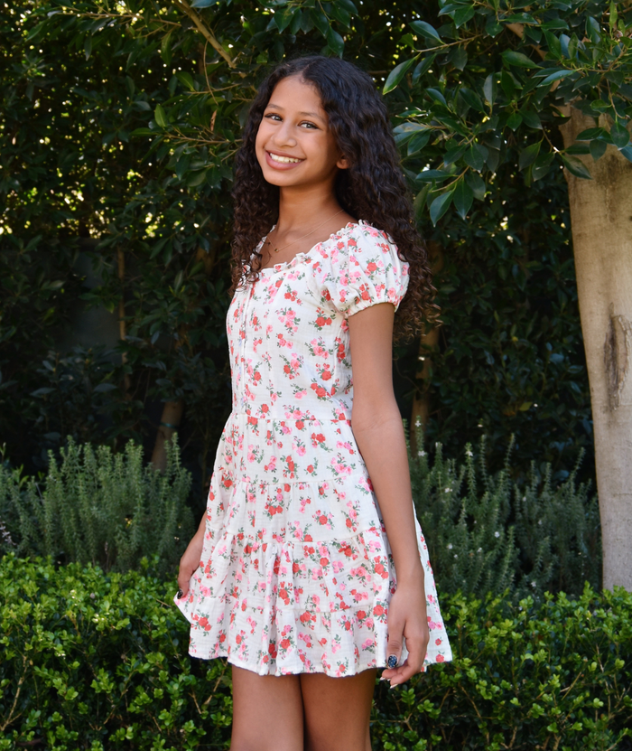 FBZ Girls Dara Red Short Sleeve Floral Dress Distressed/seasonal girls FBZ Flowers By Zoe