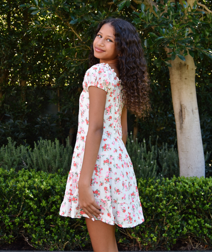 FBZ Girls Dara Red Short Sleeve Floral Dress Distressed/seasonal girls FBZ Flowers By Zoe