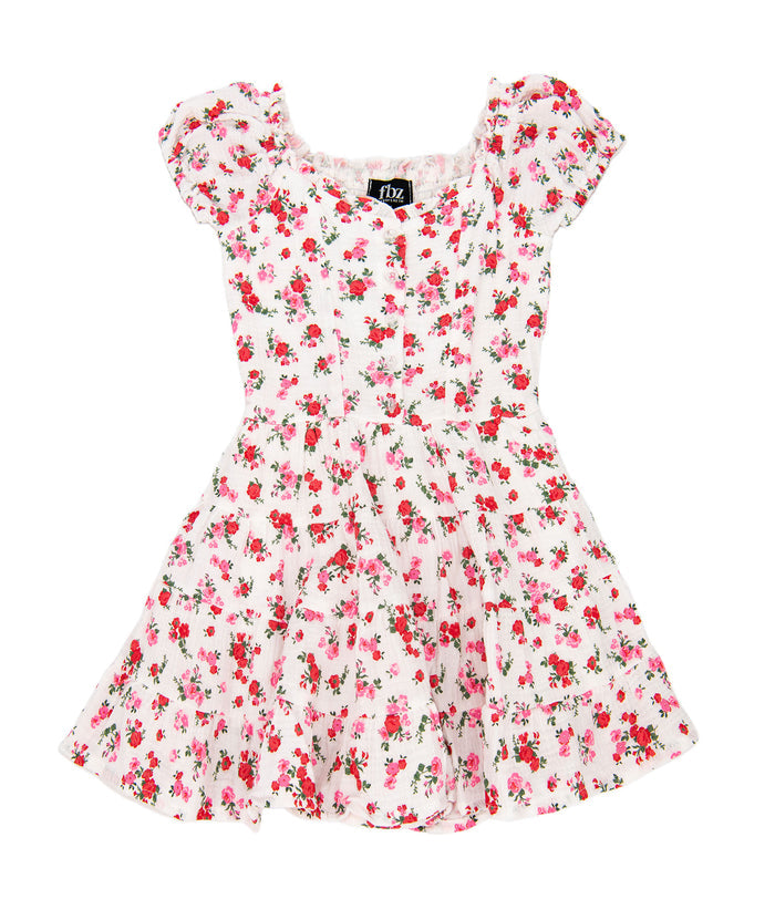 FBZ Girls Dara Red Short Sleeve Floral Dress Distressed/seasonal girls FBZ Flowers By Zoe