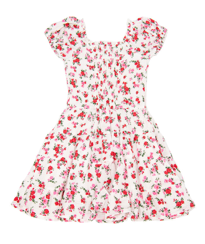 FBZ Girls Dara Red Short Sleeve Floral Dress Distressed/seasonal girls FBZ Flowers By Zoe