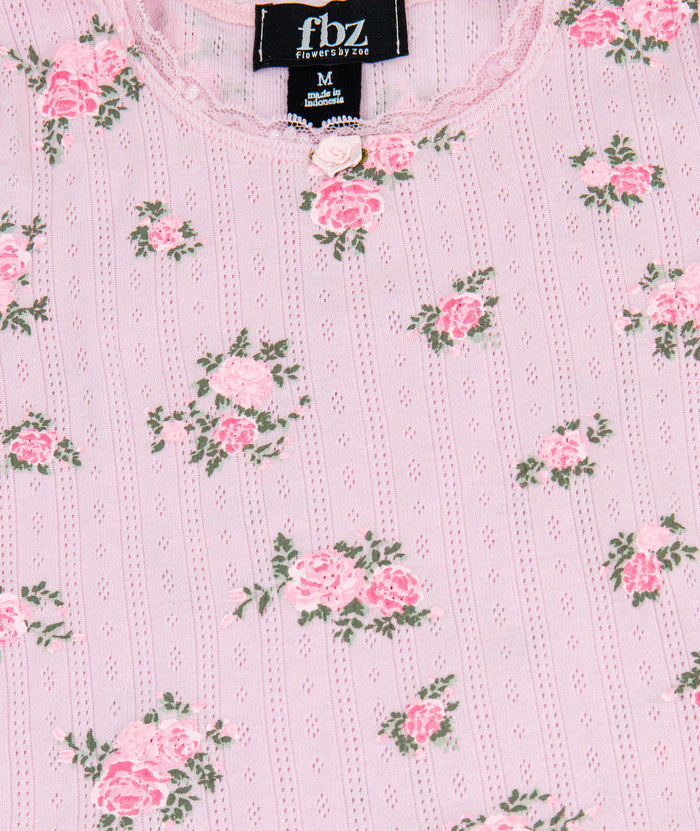 FBZ Girls Emily Pointelle Pink Lace Floral Tee Distressed/seasonal girls FBZ Flowers By Zoe
