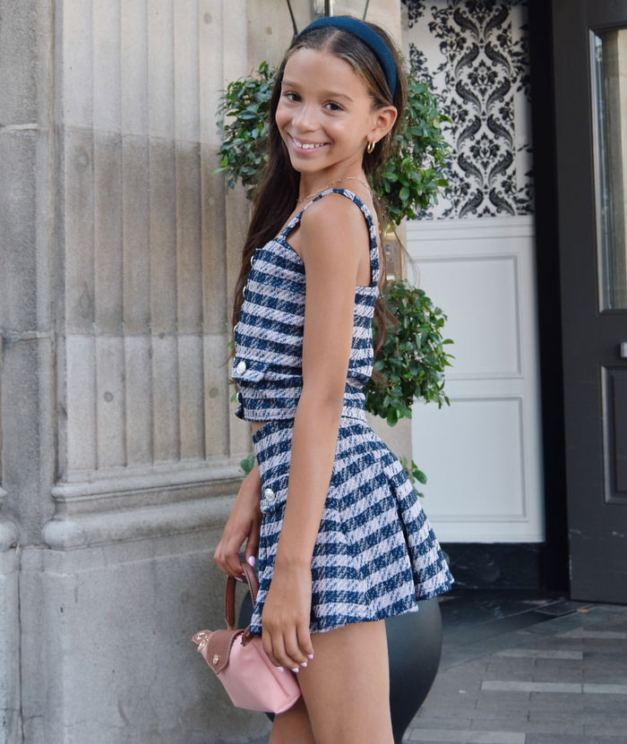FBZ Girls Freddie Blue Houndstooth Tweed Skort Girls Casual Bottoms FBZ Flowers By Zoe
