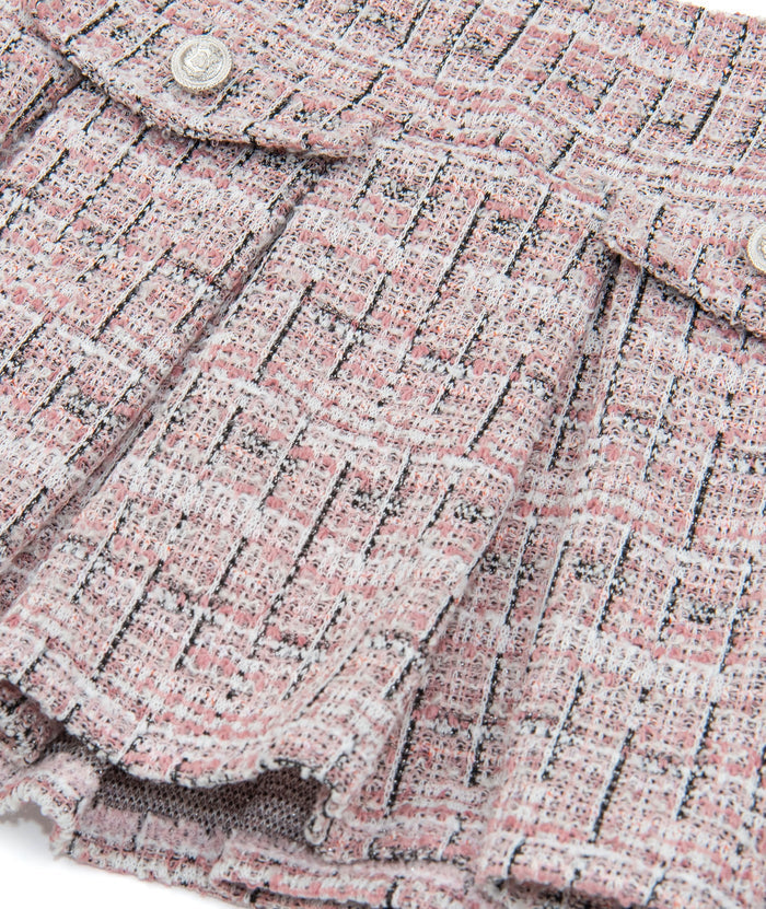 FBZ Girls Lennie Pink Tweed Silver Buttons Skirt Girls Casual Bottoms FBZ Flowers By Zoe
