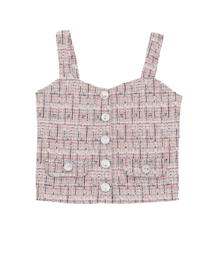 FBZ Girls Lennie Pink Tweed Silver Buttons Tank Girls Casual Tops FBZ Flowers By Zoe