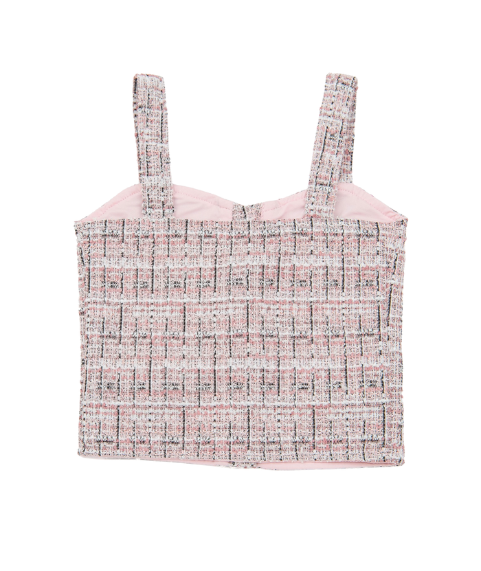 FBZ Girls Lennie Pink Tweed Silver Buttons Tank Girls Casual Tops FBZ Flowers By Zoe