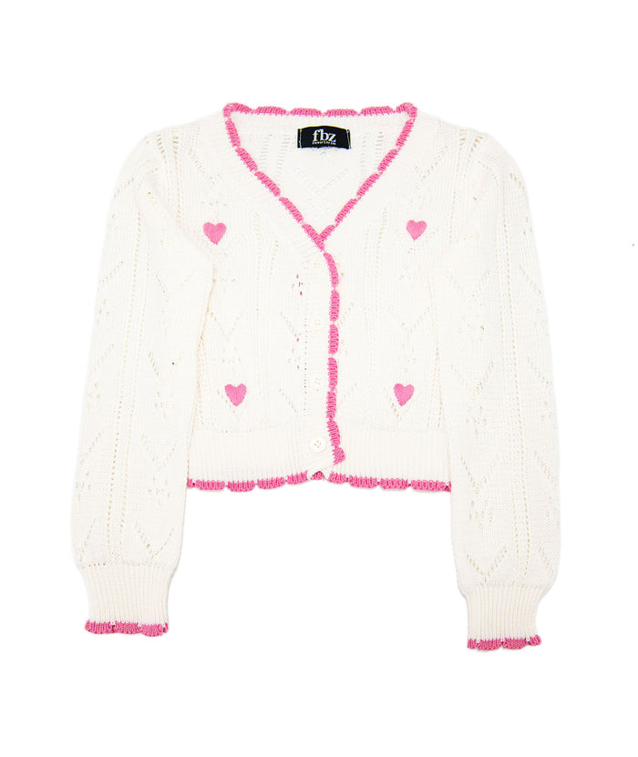 FBZ Girls Lucie Crochet Pink Heart Cardigan Distressed/seasonal girls FBZ Flowers By Zoe