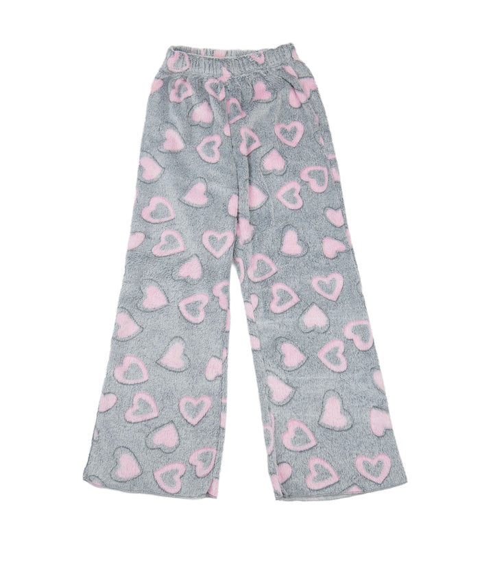 FBZ Girls Mac Pink Hearts Fuzzy Lounge Pants Girls Casual Bottoms FBZ Flowers By Zoe Grey Y/XS (6X)