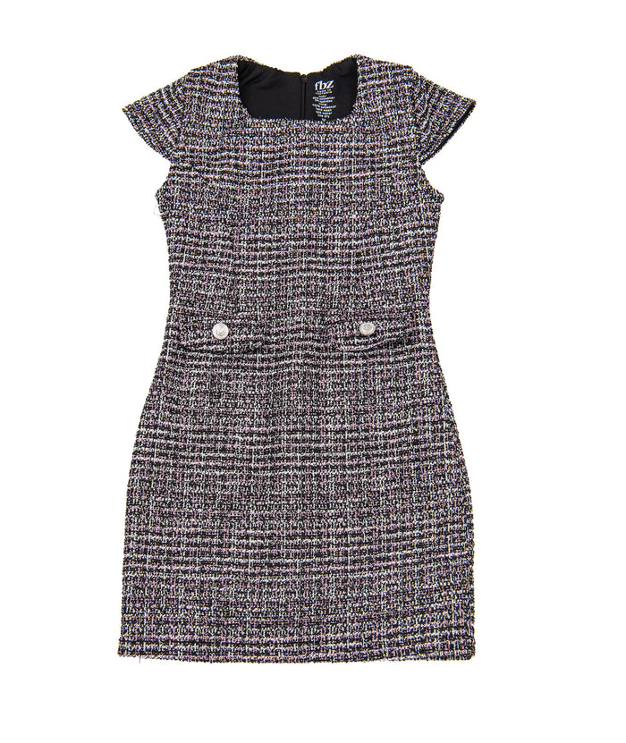 FBZ Girls Martie Black Tweed Button Cap Sleeve Dress Girls Special Dresses FBZ Flowers By Zoe