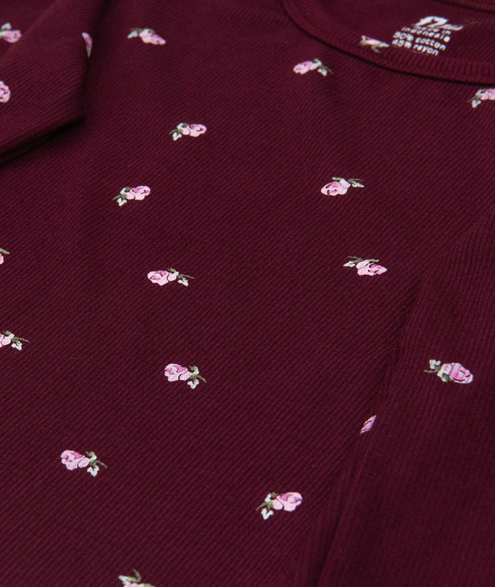 FBZ Girls Meadow Burgundy Floral Rib Tee Girls Casual Tops FBZ Flowers By Zoe
