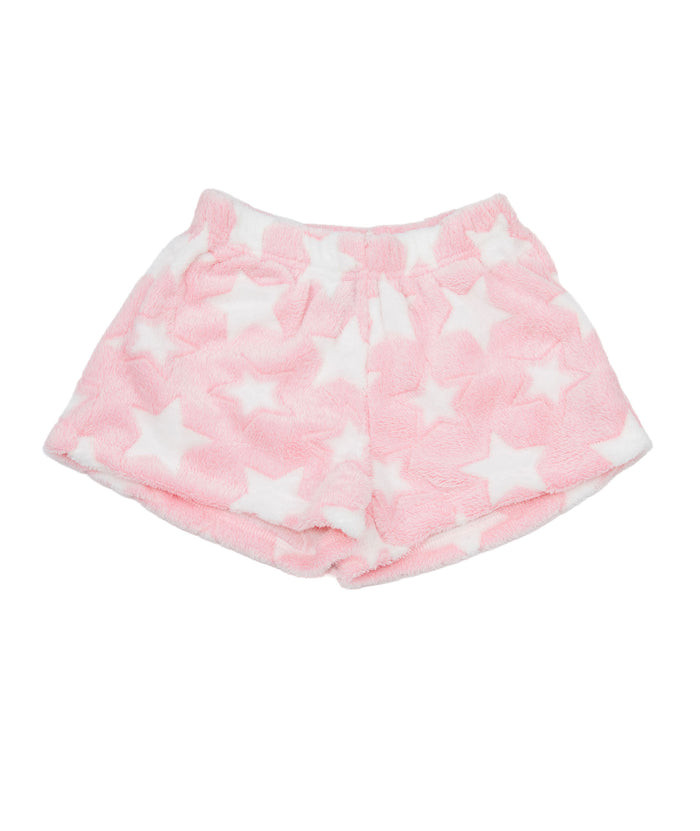FBZ Girls Miller White Stars Fuzzy Lounge Shorts Girls Casual Bottoms FBZ Flowers By Zoe Pink Y/XS (6X)