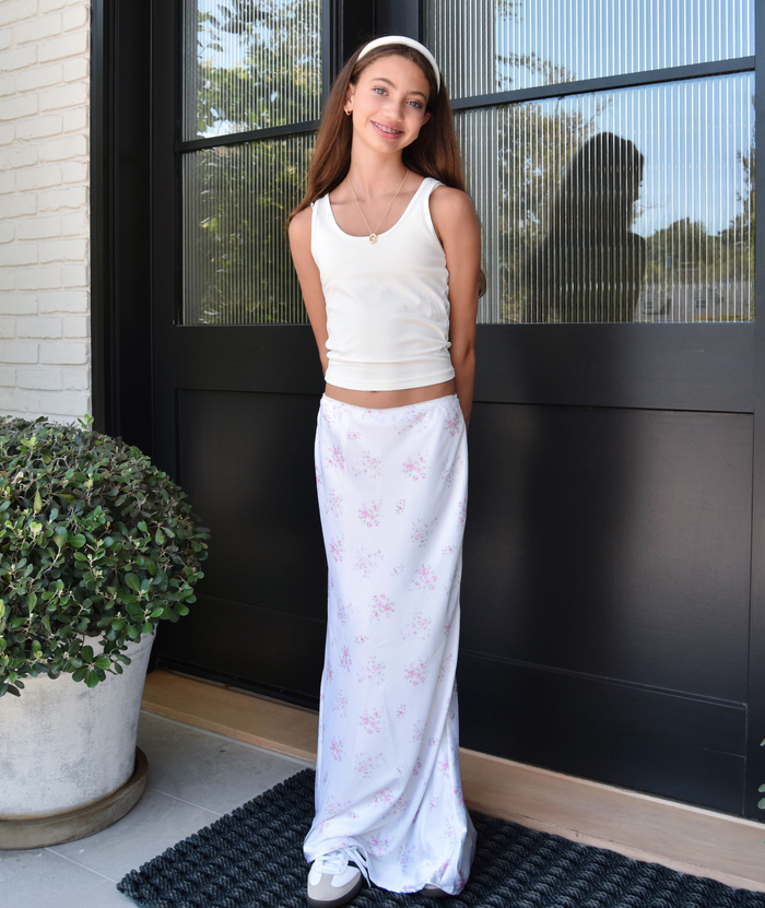 FBZ Girls Noey Floral Satin Maxi Skirt Girls Casual Bottoms FBZ Flowers By Zoe