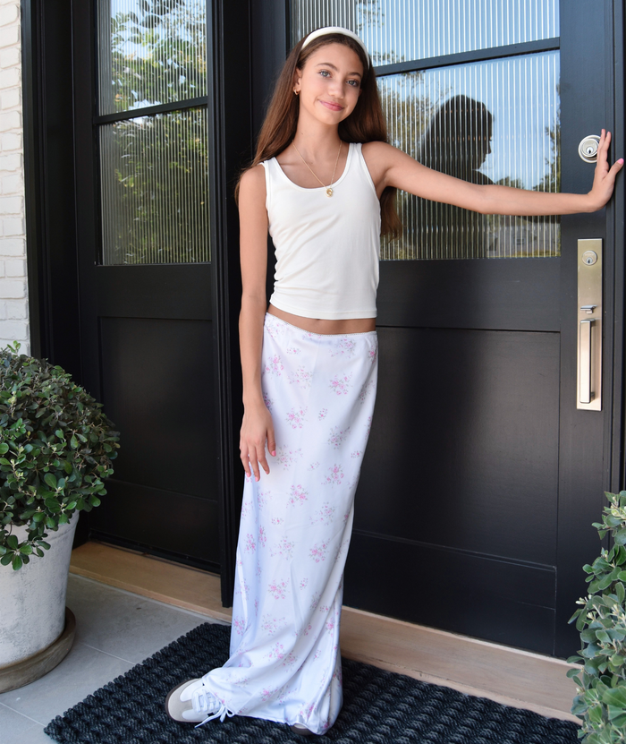FBZ Girls Noey Floral Satin Maxi Skirt Girls Casual Bottoms FBZ Flowers By Zoe