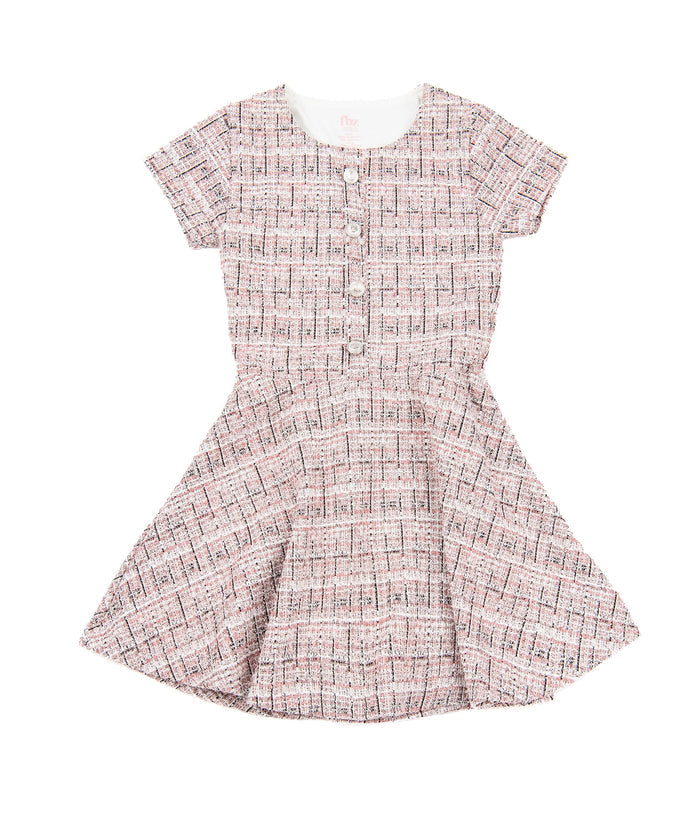 FBZ Girls Oakley Pink Tweed Cap Sleeve Dress Girls Special Dresses FBZ Flowers By Zoe Pink Y/S (7/8)