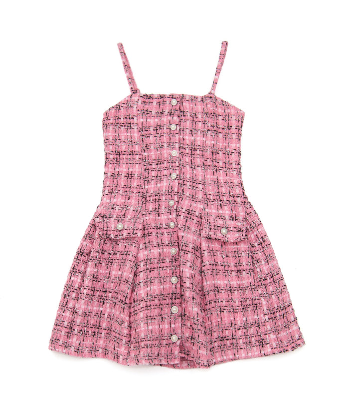 FBZ Girls Reggie Pink/Black Pearl Buttons Tweed Dress Girls Special Dresses FBZ Flowers By Zoe