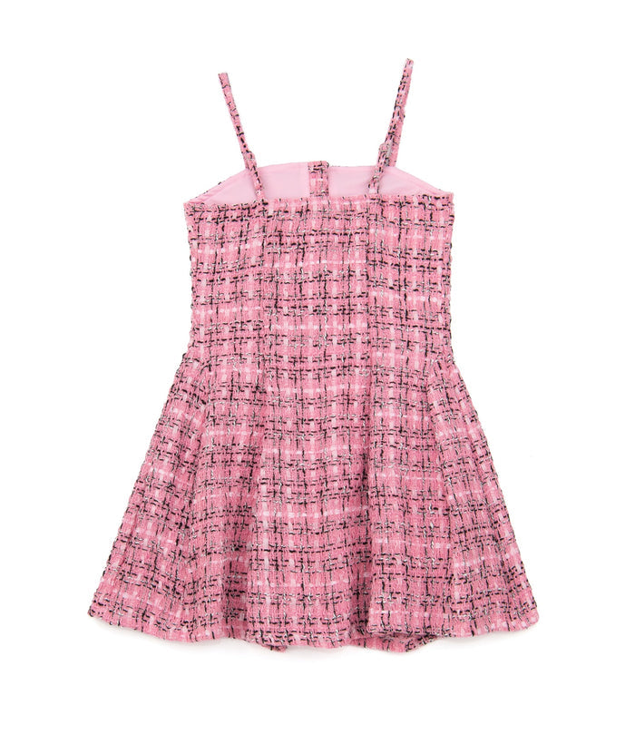 FBZ Girls Reggie Pink/Black Pearl Buttons Tweed Dress Girls Special Dresses FBZ Flowers By Zoe