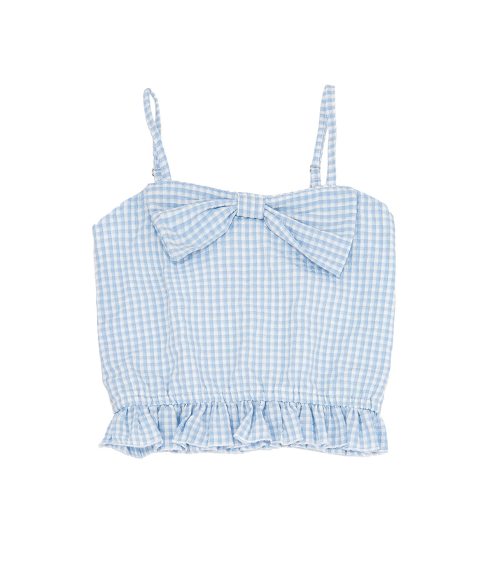 FBZ Girls Saylor Blue Gingham Bow Top Distressed/seasonal girls FBZ Flowers By Zoe