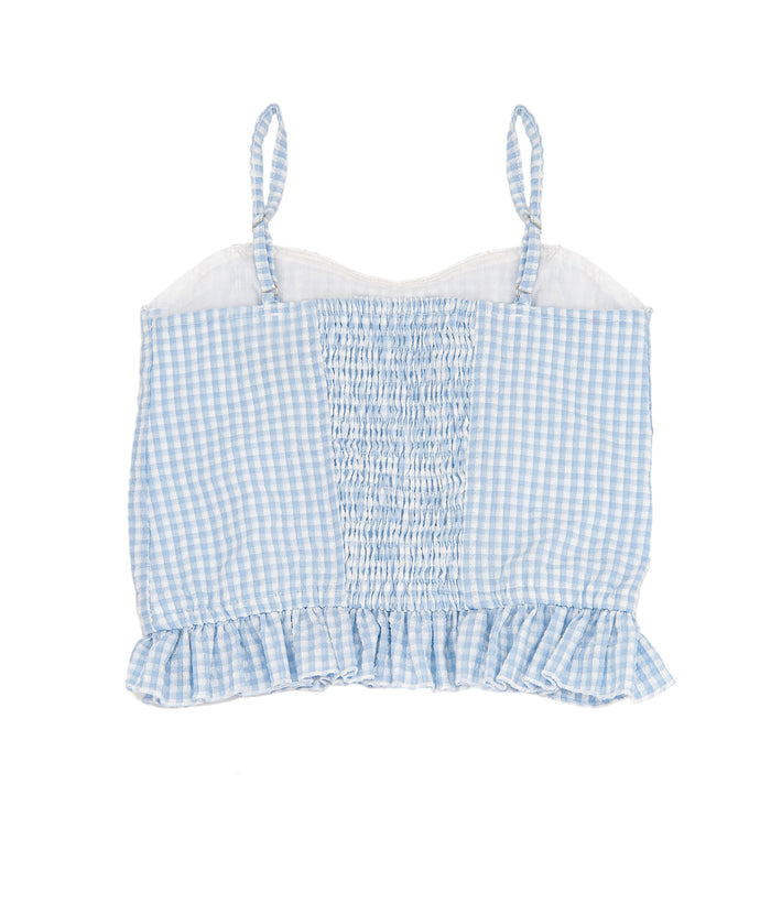 FBZ Girls Saylor Blue Gingham Bow Top Distressed/seasonal girls FBZ Flowers By Zoe