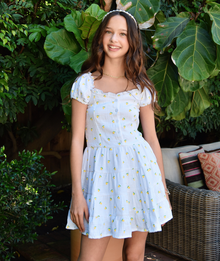 FBZ Girls Sorrento Lemon Dress Distressed/seasonal girls FBZ Flowers By Zoe White Y/5