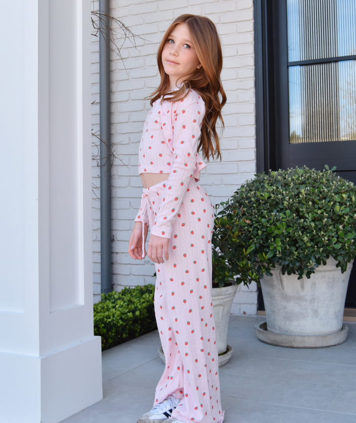 FBZ Girls Strawberry Pointelle Cardigan Distressed/seasonal girls FBZ Flowers By Zoe