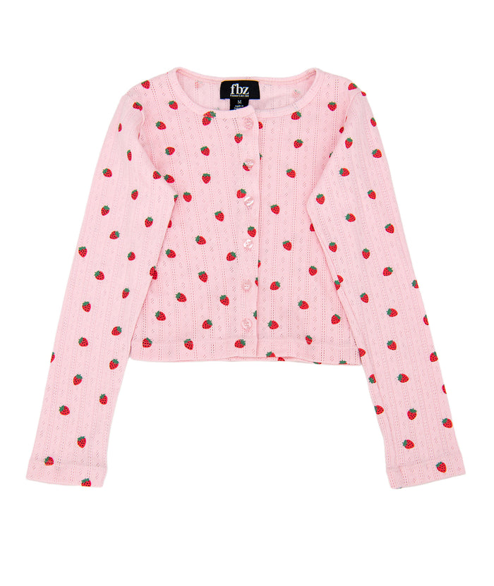 FBZ Girls Strawberry Pointelle Cardigan Distressed/seasonal girls FBZ Flowers By Zoe