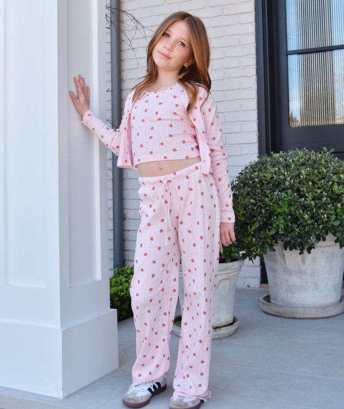 FBZ Girls Strawberry Pointelle Lounge Pant Distressed/seasonal girls FBZ Flowers By Zoe
