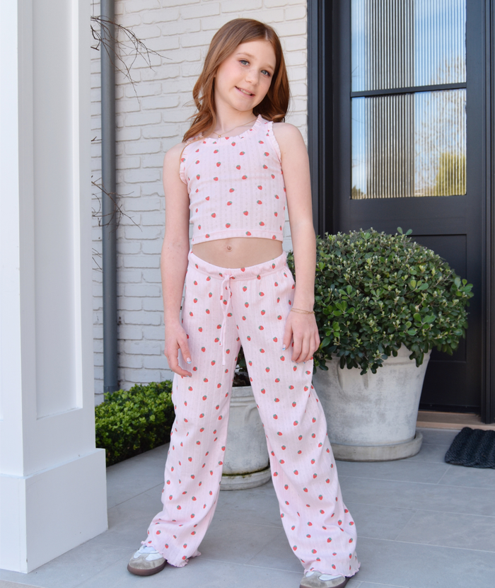 FBZ Girls Strawberry Pointelle Ruffle Tank Distressed/seasonal girls FBZ Flowers By Zoe