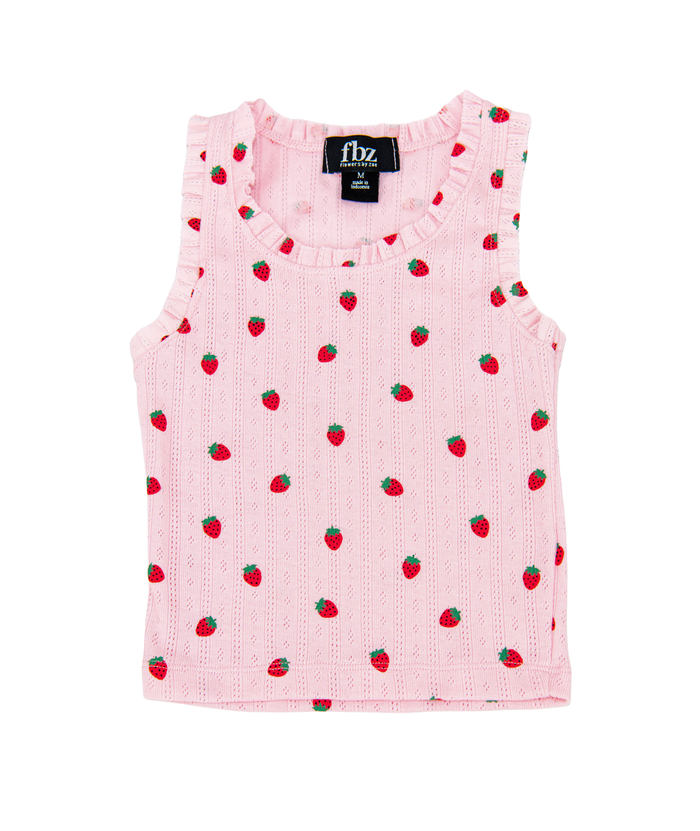 FBZ Girls Strawberry Pointelle Ruffle Tank Distressed/seasonal girls FBZ Flowers By Zoe