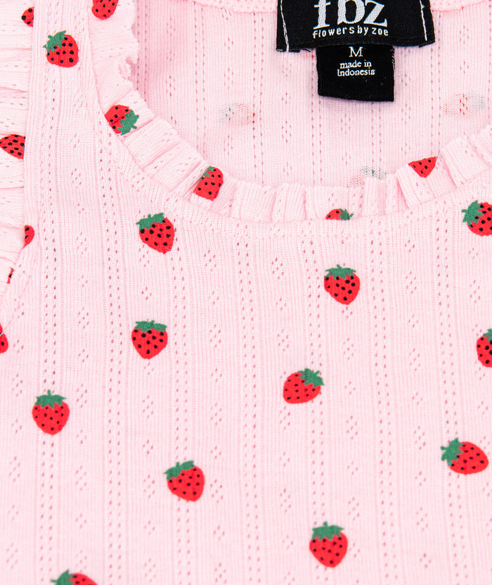FBZ Girls Strawberry Pointelle Ruffle Tank Distressed/seasonal girls FBZ Flowers By Zoe