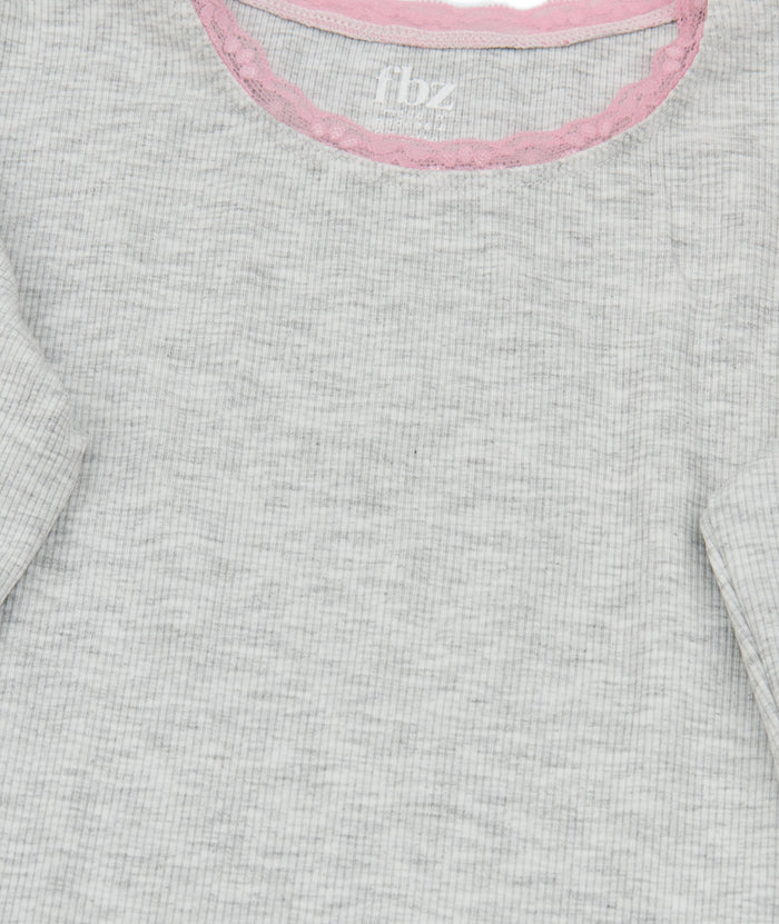 FBZ Girls Weslie Long Sleeve Rib Tee With Pink Lace Girls Casual Tops FBZ Flowers By Zoe