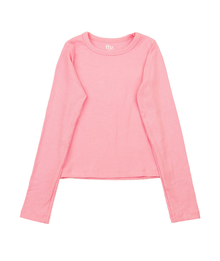 FBZ Girls Whitt Long Sleeve Rib Tee Girls Casual Tops FBZ Flowers By Zoe Pink Y/S (7/8)