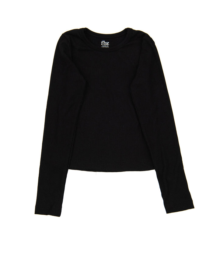 FBZ Girls Whitt Long Sleeve Rib Tee Girls Casual Tops FBZ Flowers By Zoe Black Y/S (7/8)