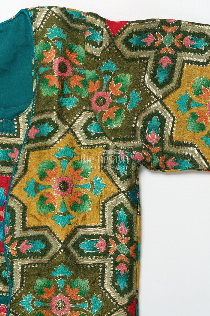 The Nesavu Girls Sharara / Plazo Set Festive Ethnic Sharara Set with Embroidered Jacket and Mirror Detailing Nesavu Nesavu girls ethnic sharara set embroidered festive jacket flared pants
