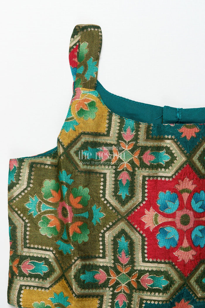The Nesavu Girls Sharara / Plazo Set Festive Ethnic Sharara Set with Embroidered Jacket and Mirror Detailing Nesavu Nesavu girls ethnic sharara set embroidered festive jacket flared pants