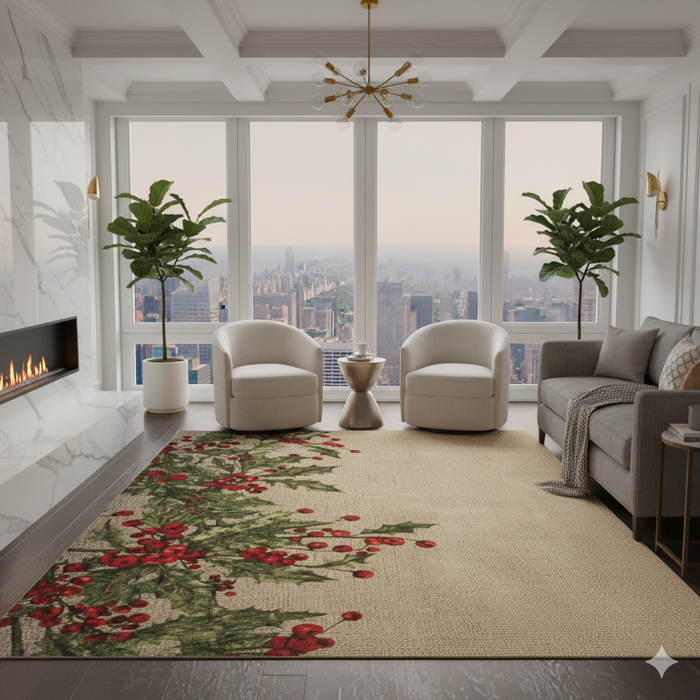 Festive Holly Garland Area Rug